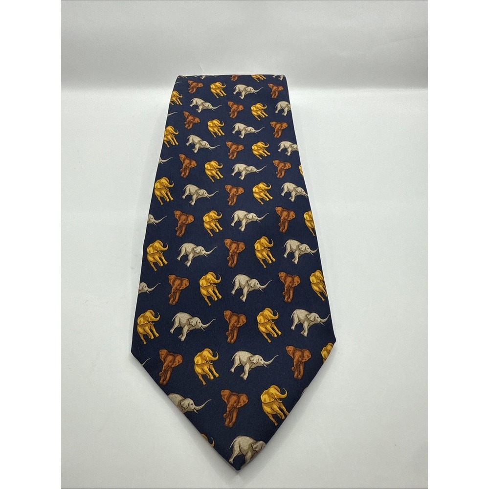 Hunting World Elephant Pattern 100% Silk Bob‎ Lee Tie Made In Italy